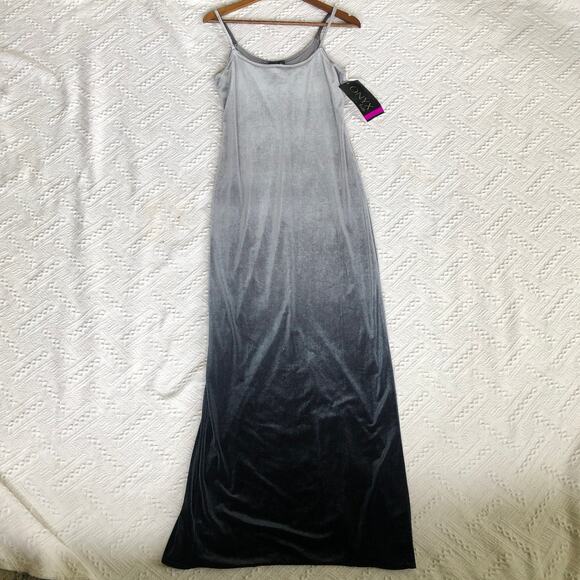 VTG Onyx Nite Velvet Ombré Maxi Dress New Deadstock 90s Y2K USA Silver Black 10 - Picture 1 of 13